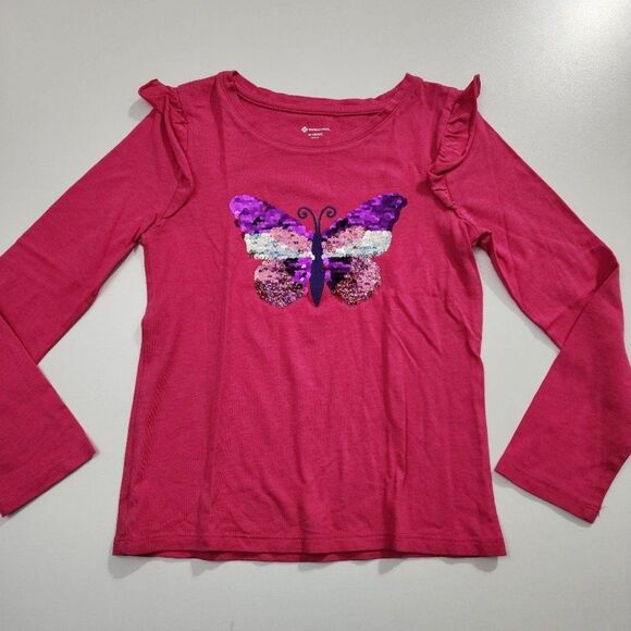 Girls Pink & Gold Reversible Sequin Butterfly Long Sleeve Shirt Size 6 NWOT - Picture 1 of 6
